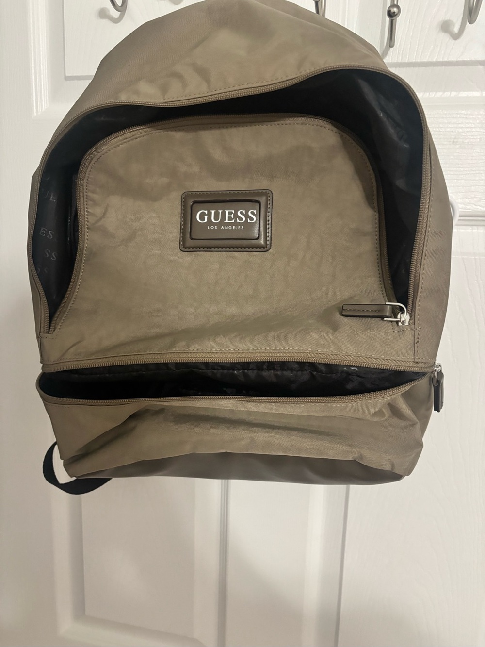 GUESS Men's Taupe Nylon Backpack with Black Trim